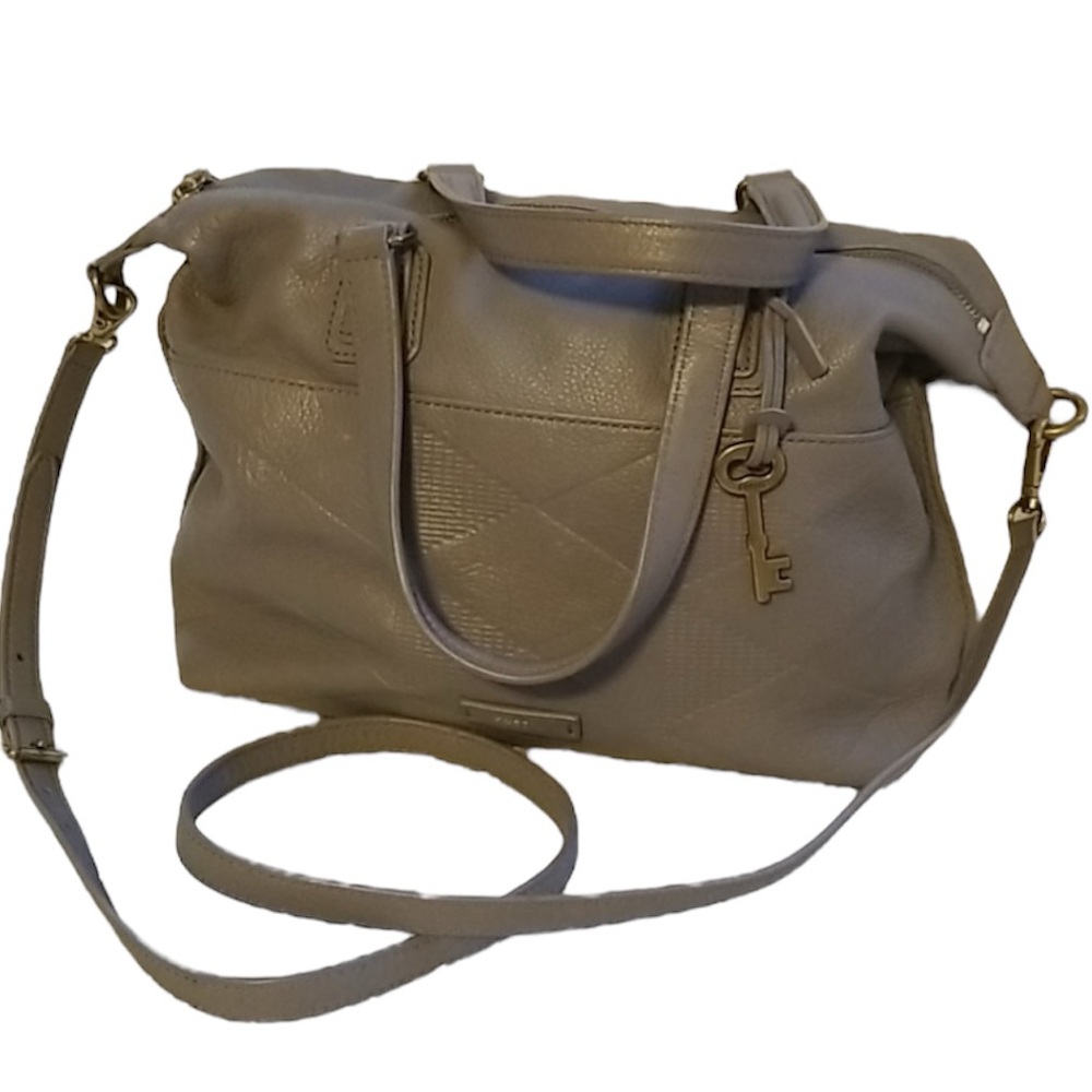 Fossil Julia Satchel Embossed Purse Leather Bag Key Fob Charm